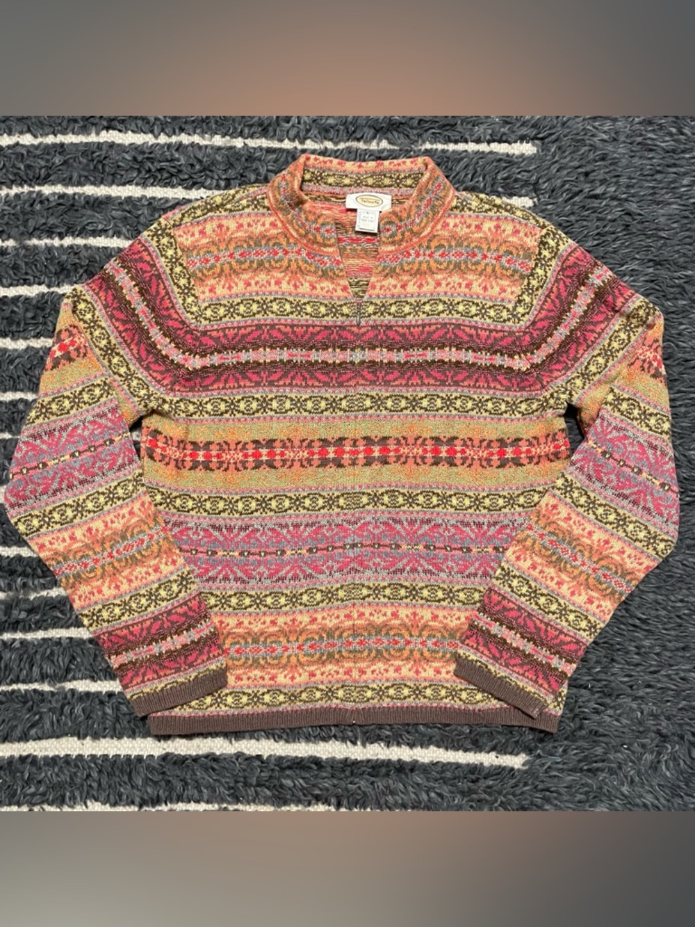 Granny Core Cottage Colorful Silk Cotton Blend Talbots Vintage Zip Up Sweater